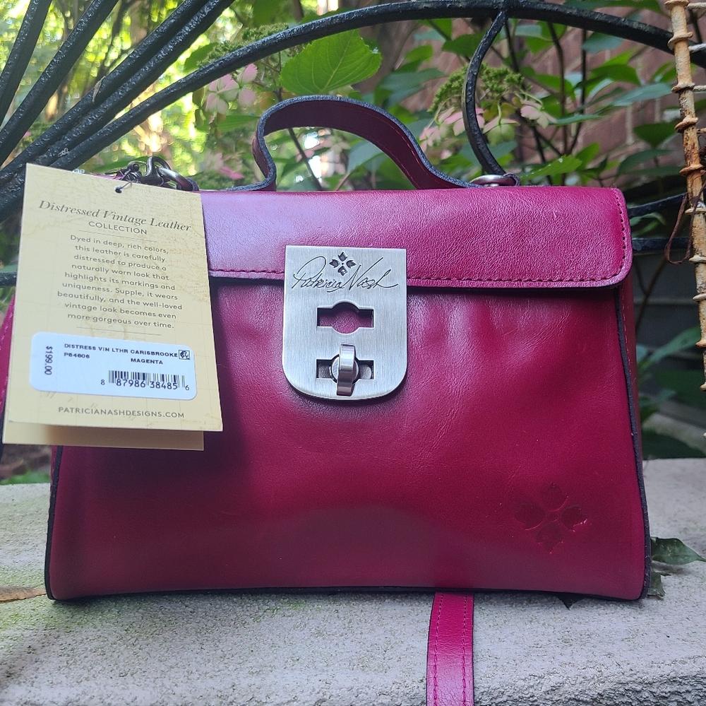 Patricia Nash Distr Vin Leather Carisabrooke Crossbody w/Top Handle NWT Magenta